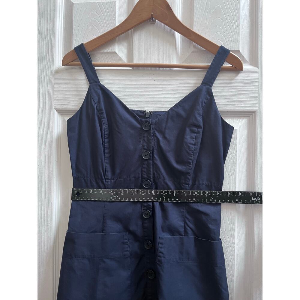 Nordstrom Signature Navy Blue Cotton Pocket Midi Dress Size 4 Small Loose Hem - Picture 8 of 10